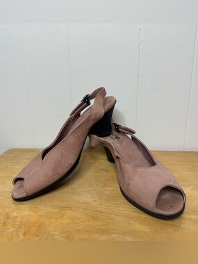 Arche Suede Sling Back Open Tow Low Heel Light Brown Dusty Pink Made In France 8
